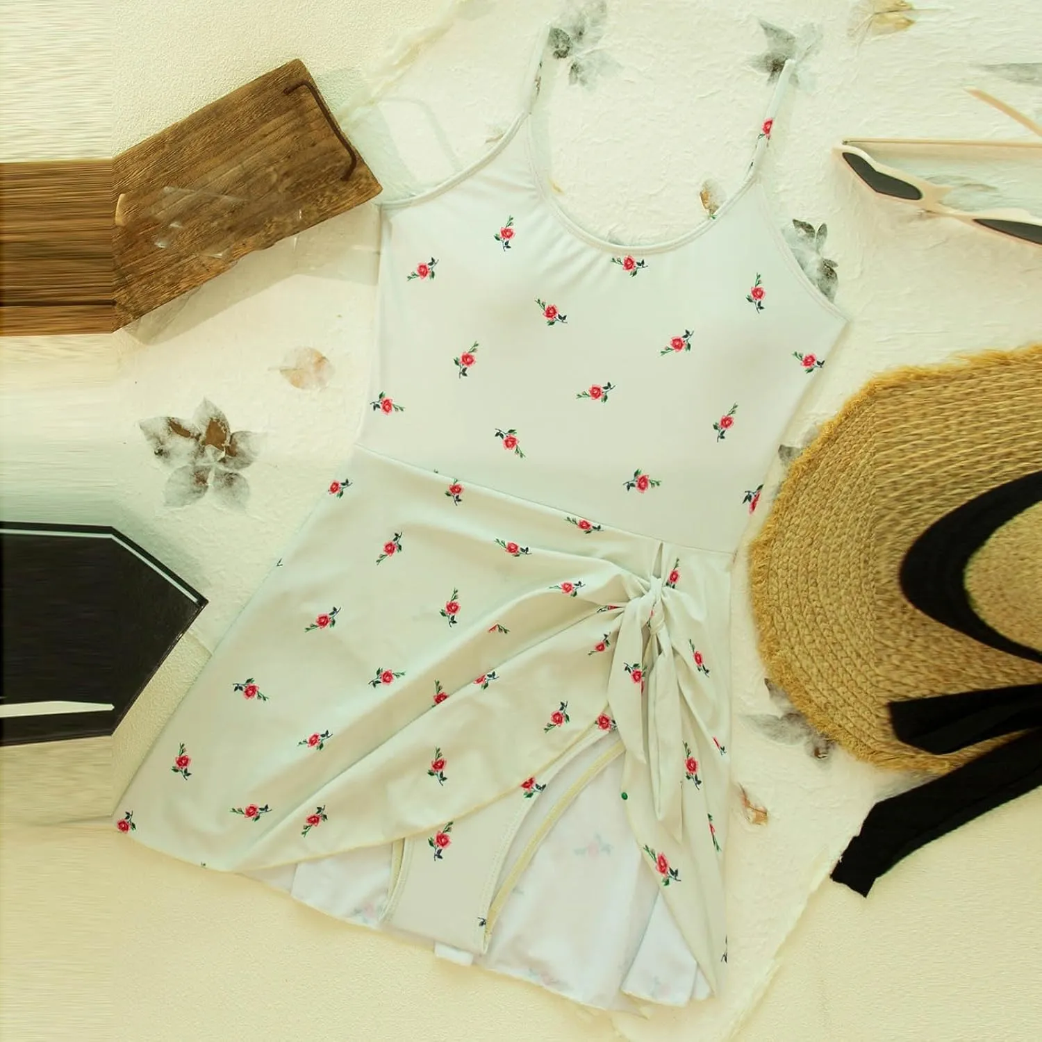 Women Sexy One Piece Swim Dress Summer Floral Printed Strap Tie Backless Bathing Suits Fashion Beach Party Swimsuits