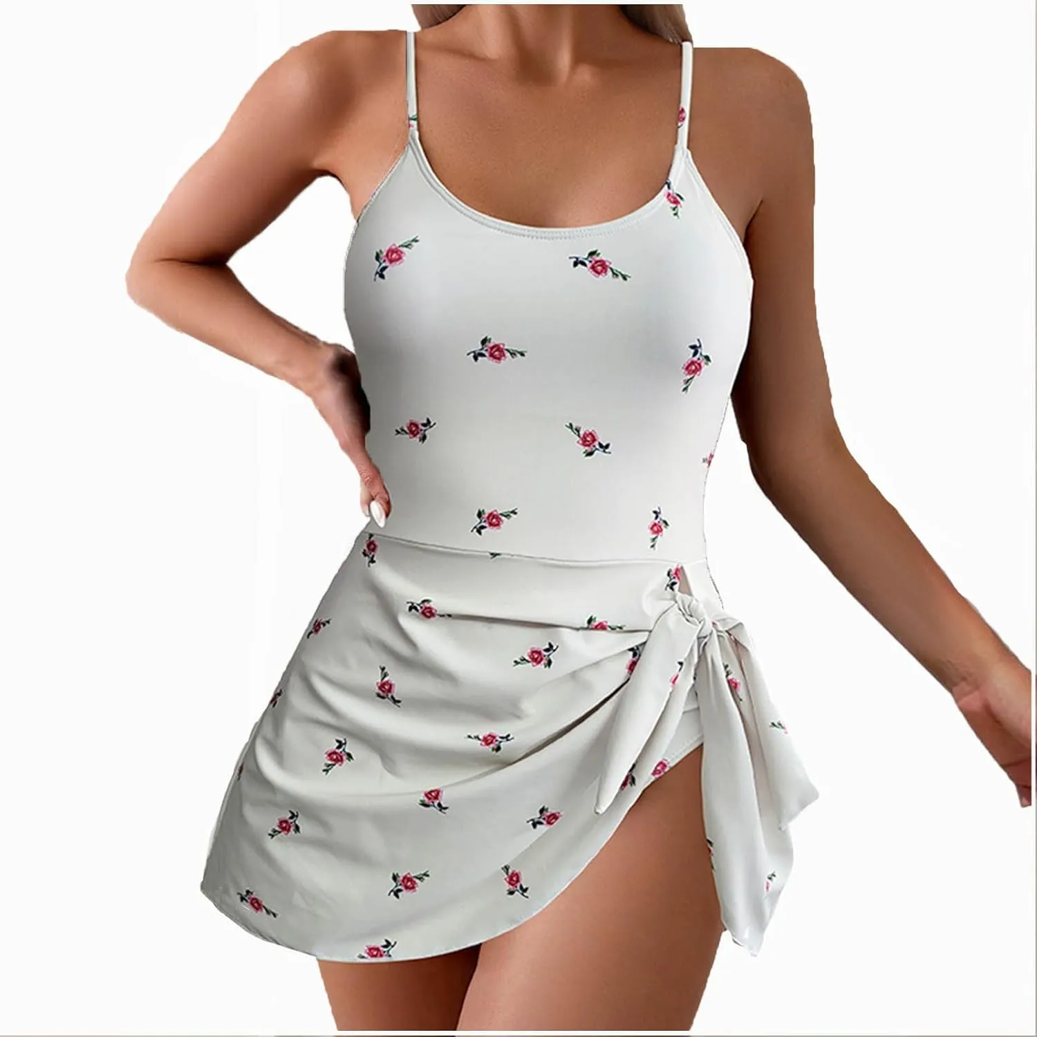 Women Sexy One Piece Swim Dress Summer Floral Printed Strap Tie Backless Bathing Suits Fashion Beach Party Swimsuits