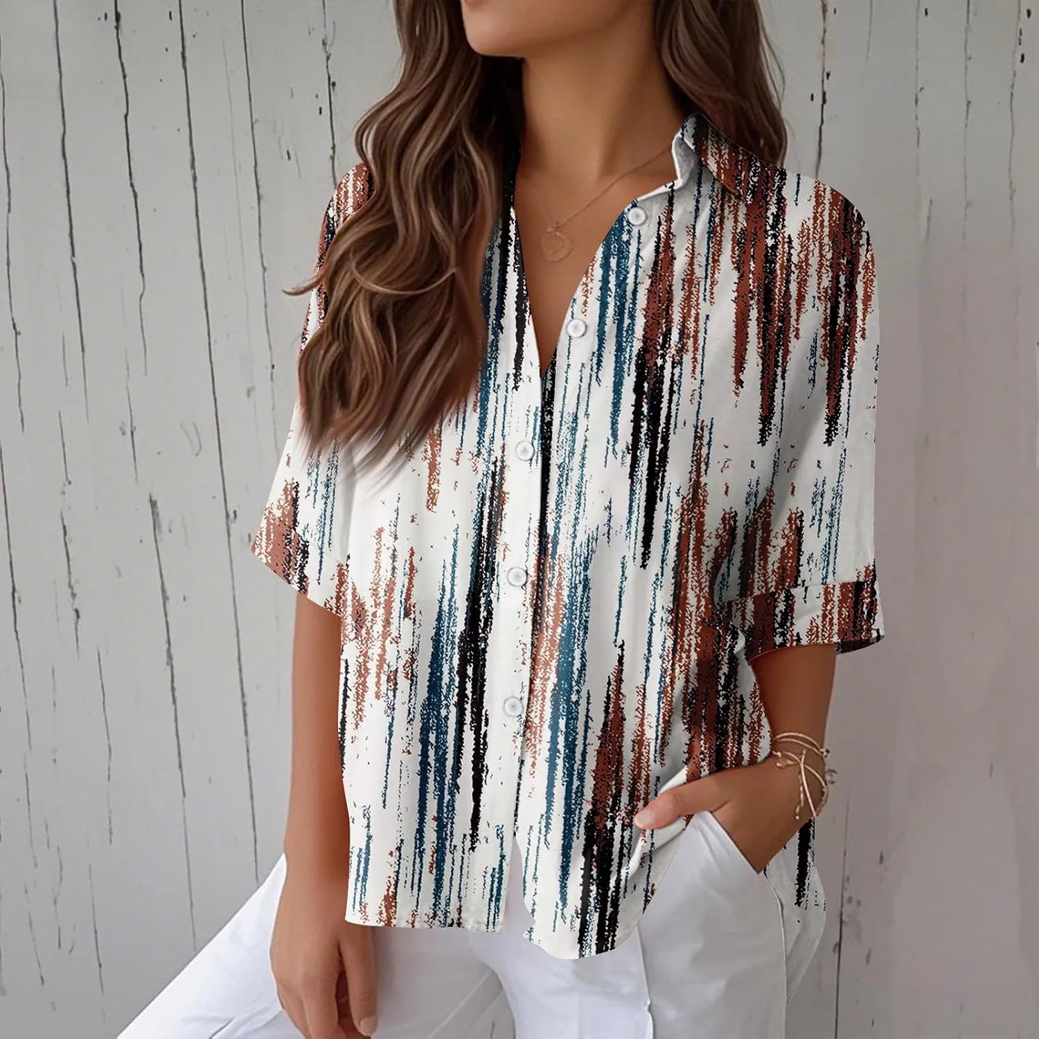 Women Short Sleeve Shirts Button-Down Trendy 2025 Summer Linen Cute Tops Going Out Floral Print Dressy Casual Blouses