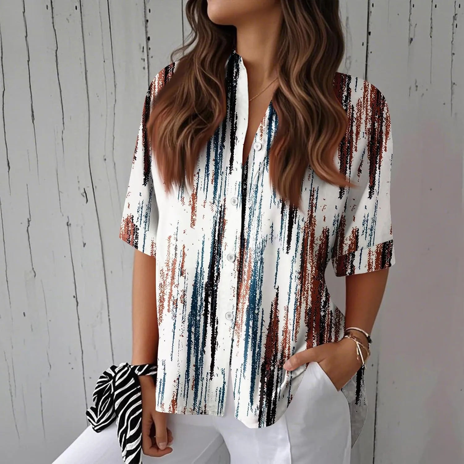 Women Short Sleeve Shirts Button-Down Trendy 2025 Summer Linen Cute Tops Going Out Floral Print Dressy Casual Blouses