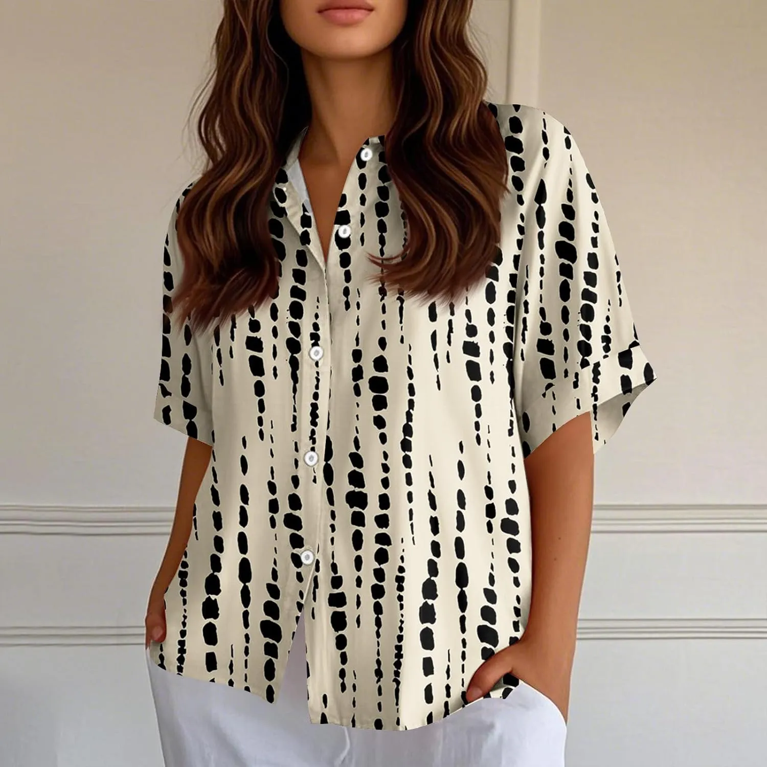 Women Short Sleeve Shirts Button-Down Trendy 2025 Summer Linen Cute Tops Going Out Floral Print Dressy Casual Blouses