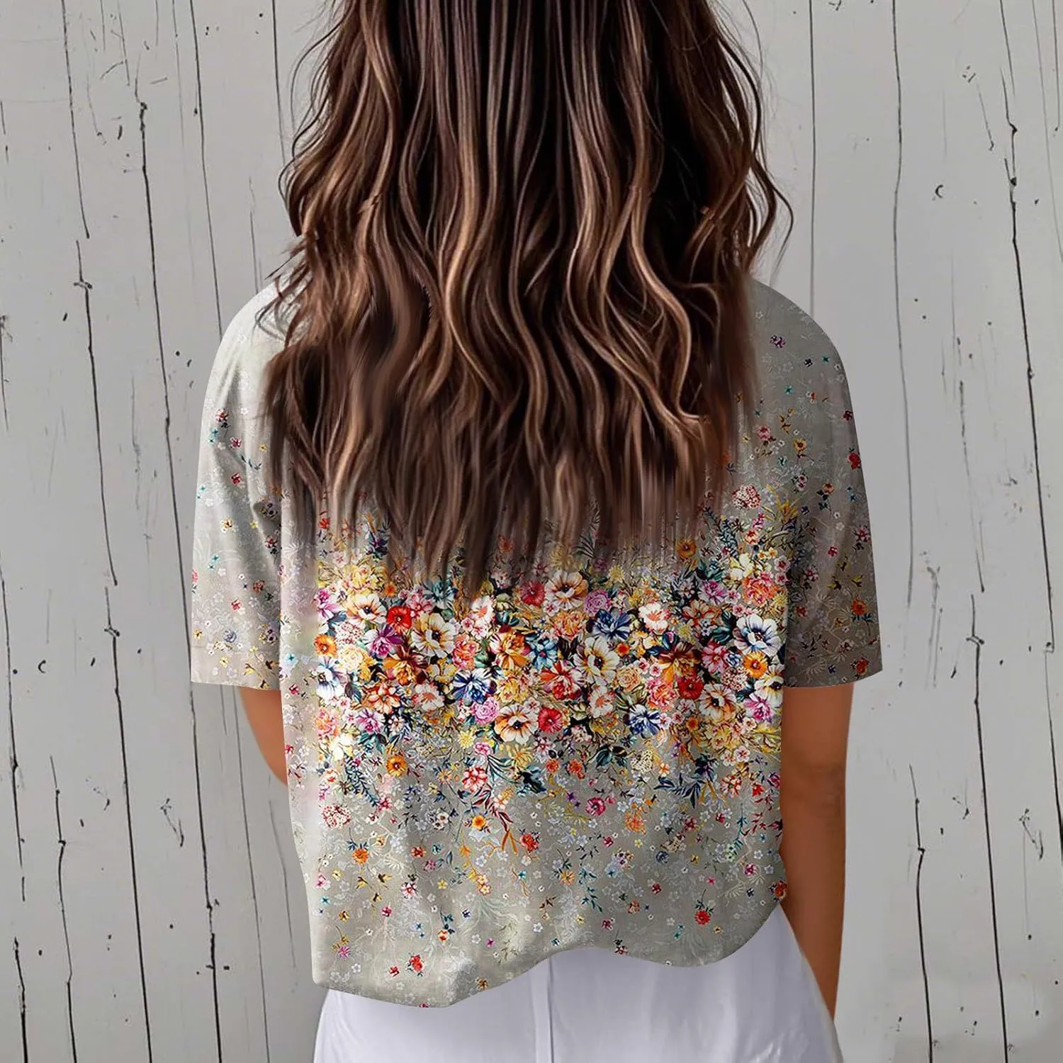 Women Short Sleeve Shirts Button-Down Trendy 2025 Summer Linen Cute Tops Going Out Floral Print Dressy Casual Blouses