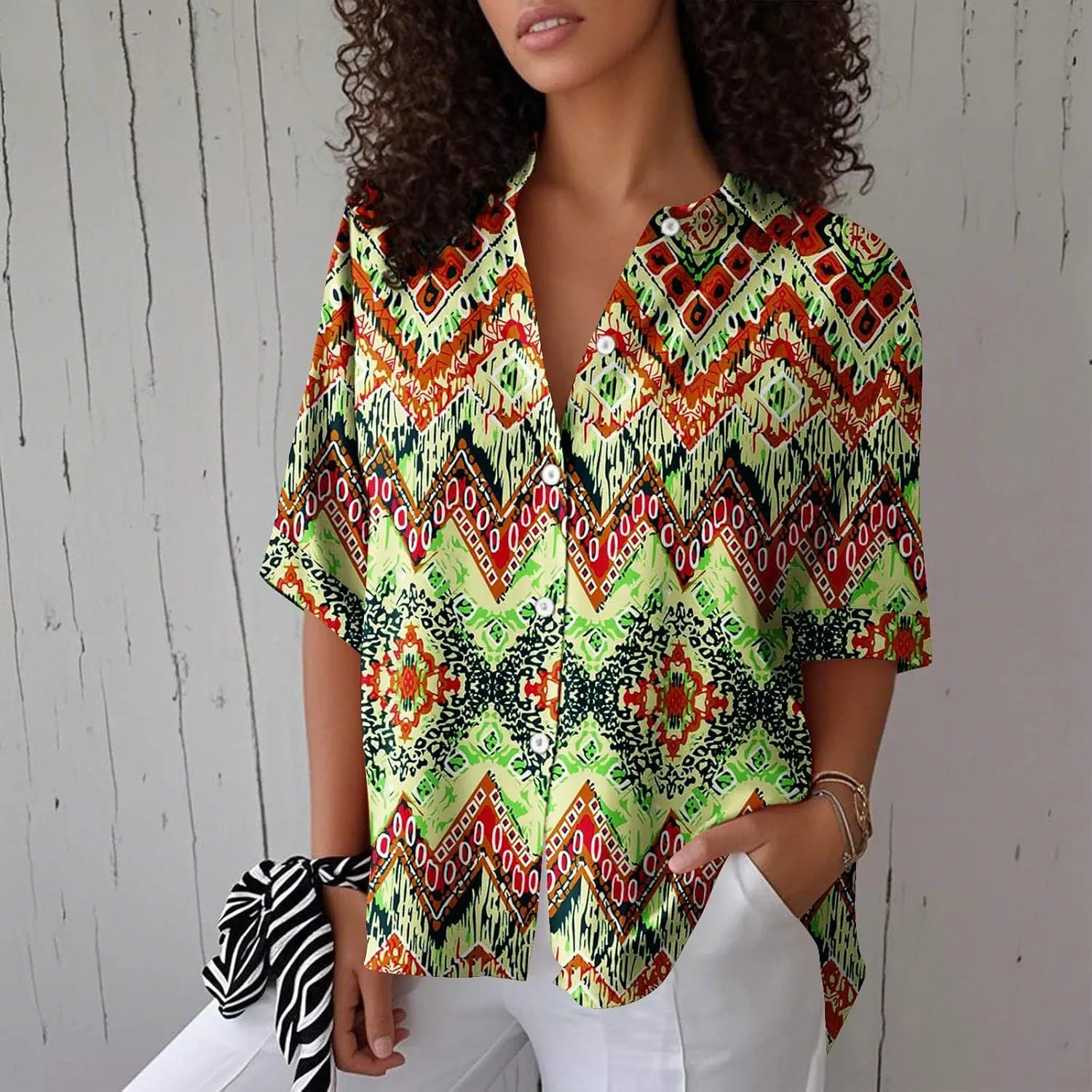 Women Short Sleeve Shirts Button-Down Trendy 2025 Summer Linen Cute Tops Going Out Floral Print Dressy Casual Blouses
