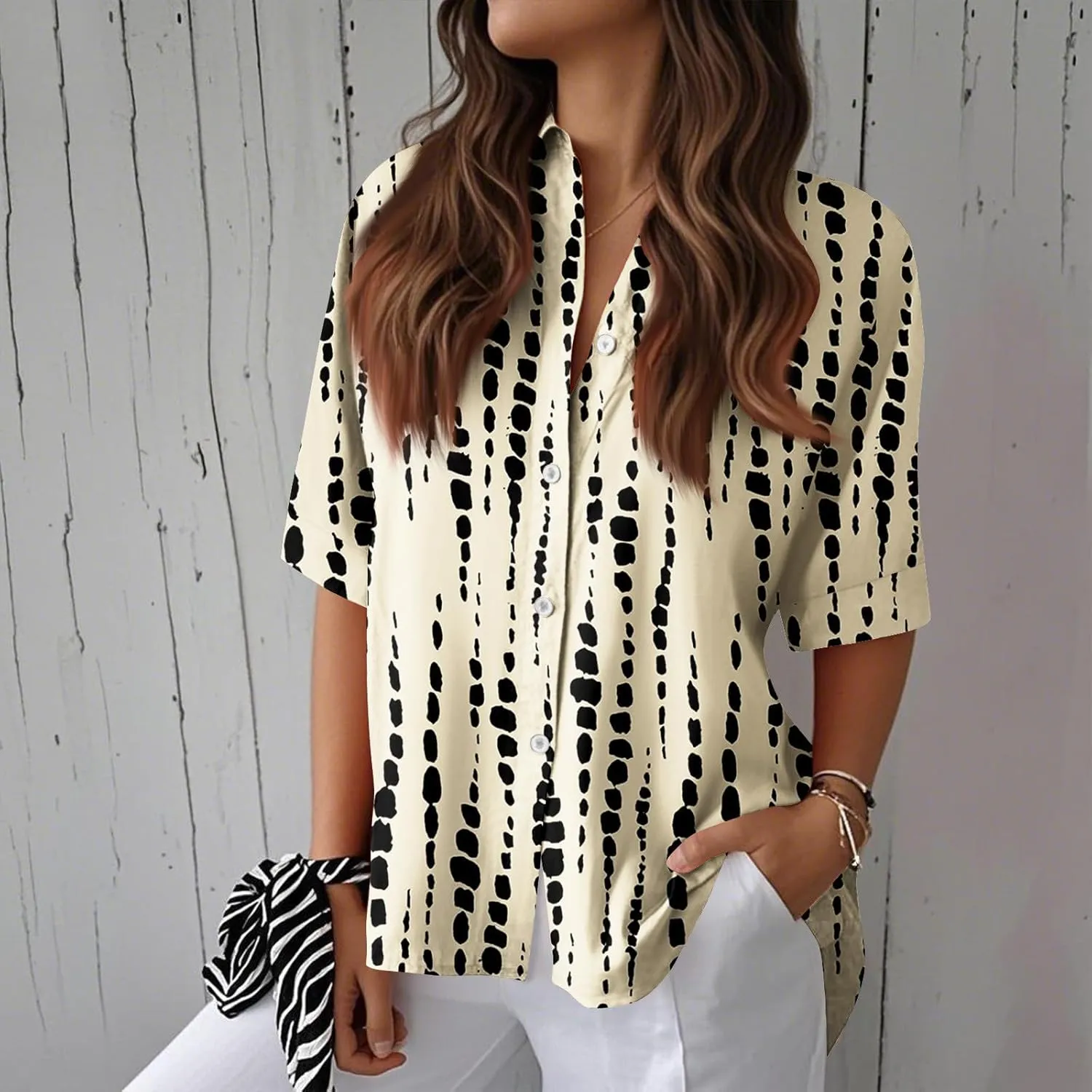 Women Short Sleeve Shirts Button-Down Trendy 2025 Summer Linen Cute Tops Going Out Floral Print Dressy Casual Blouses