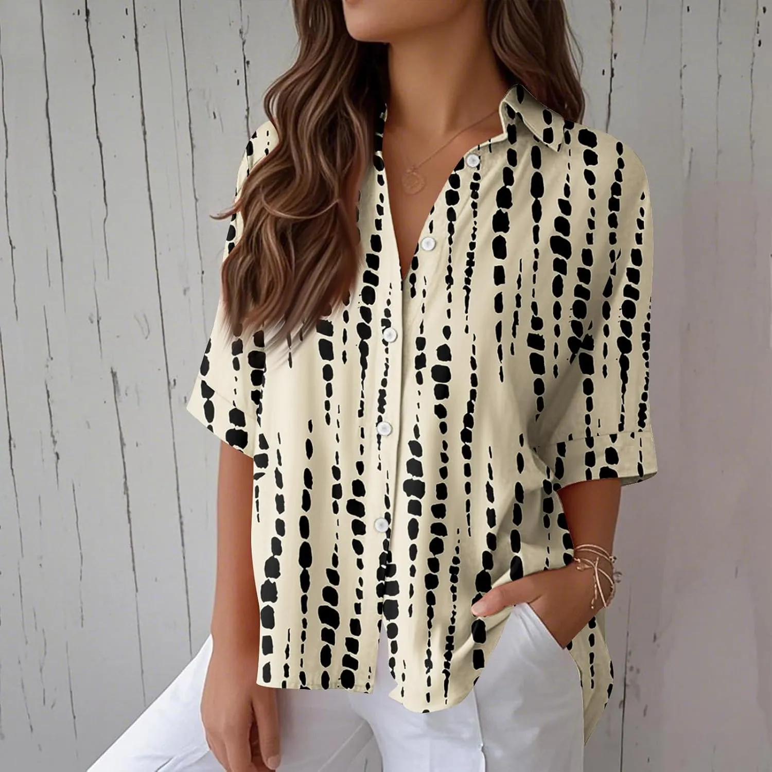 Women Short Sleeve Shirts Button-Down Trendy 2025 Summer Linen Cute Tops Going Out Floral Print Dressy Casual Blouses