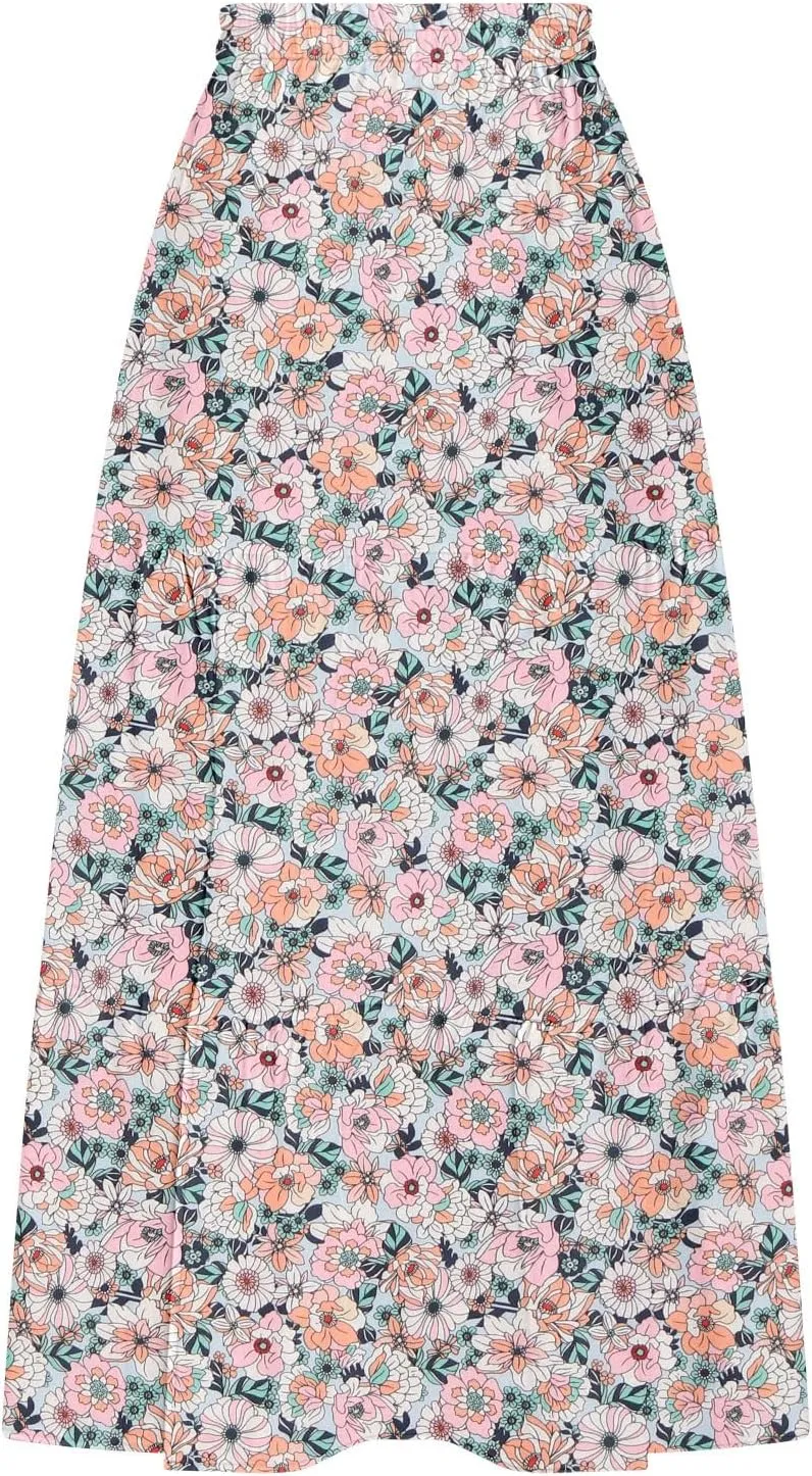Women Spring Summer Boho Maxi Skirt Floral Print Side Slit Long Skirts High Waist Flowy Split A Line Maxi Skirt