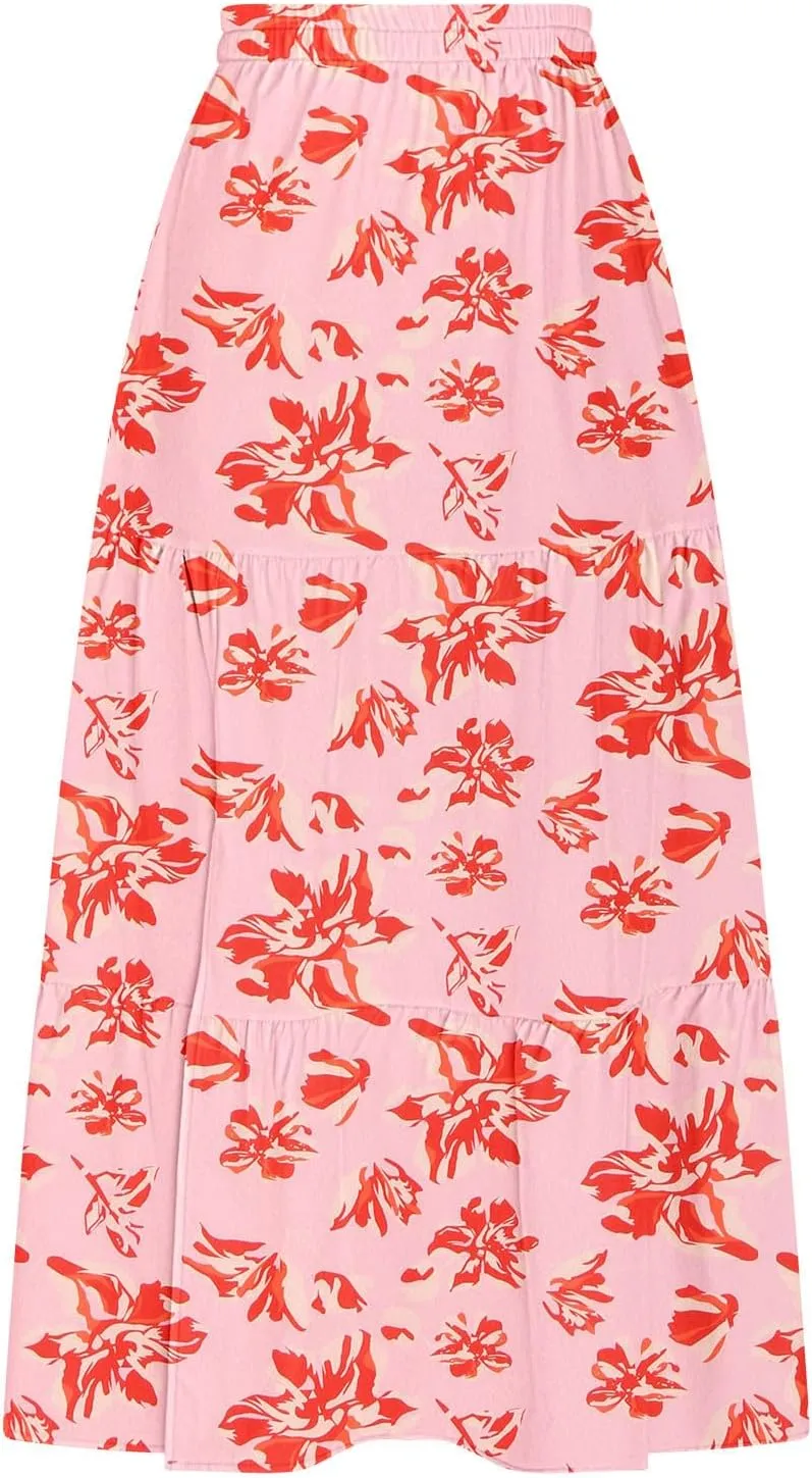 Women Spring Summer Boho Maxi Skirt Floral Print Side Slit Long Skirts High Waist Flowy Split A Line Maxi Skirt