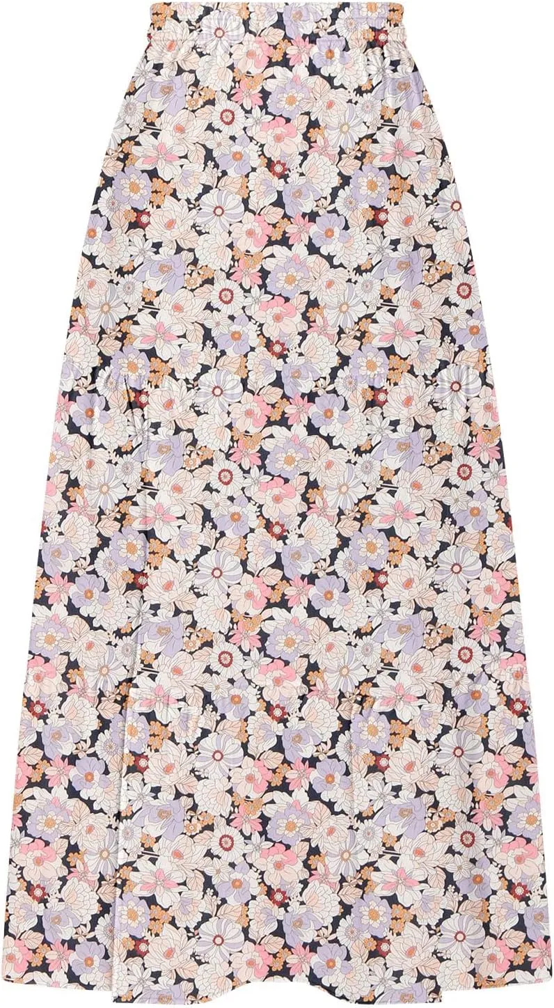 Women Spring Summer Boho Maxi Skirt Floral Print Side Slit Long Skirts High Waist Flowy Split A Line Maxi Skirt
