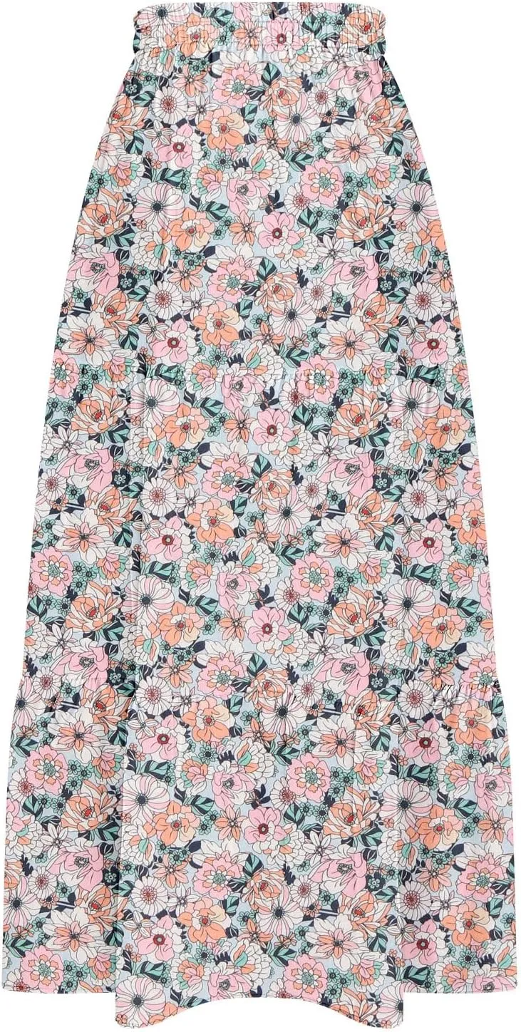Women Spring Summer Boho Maxi Skirt Floral Print Side Slit Long Skirts High Waist Flowy Split A Line Maxi Skirt