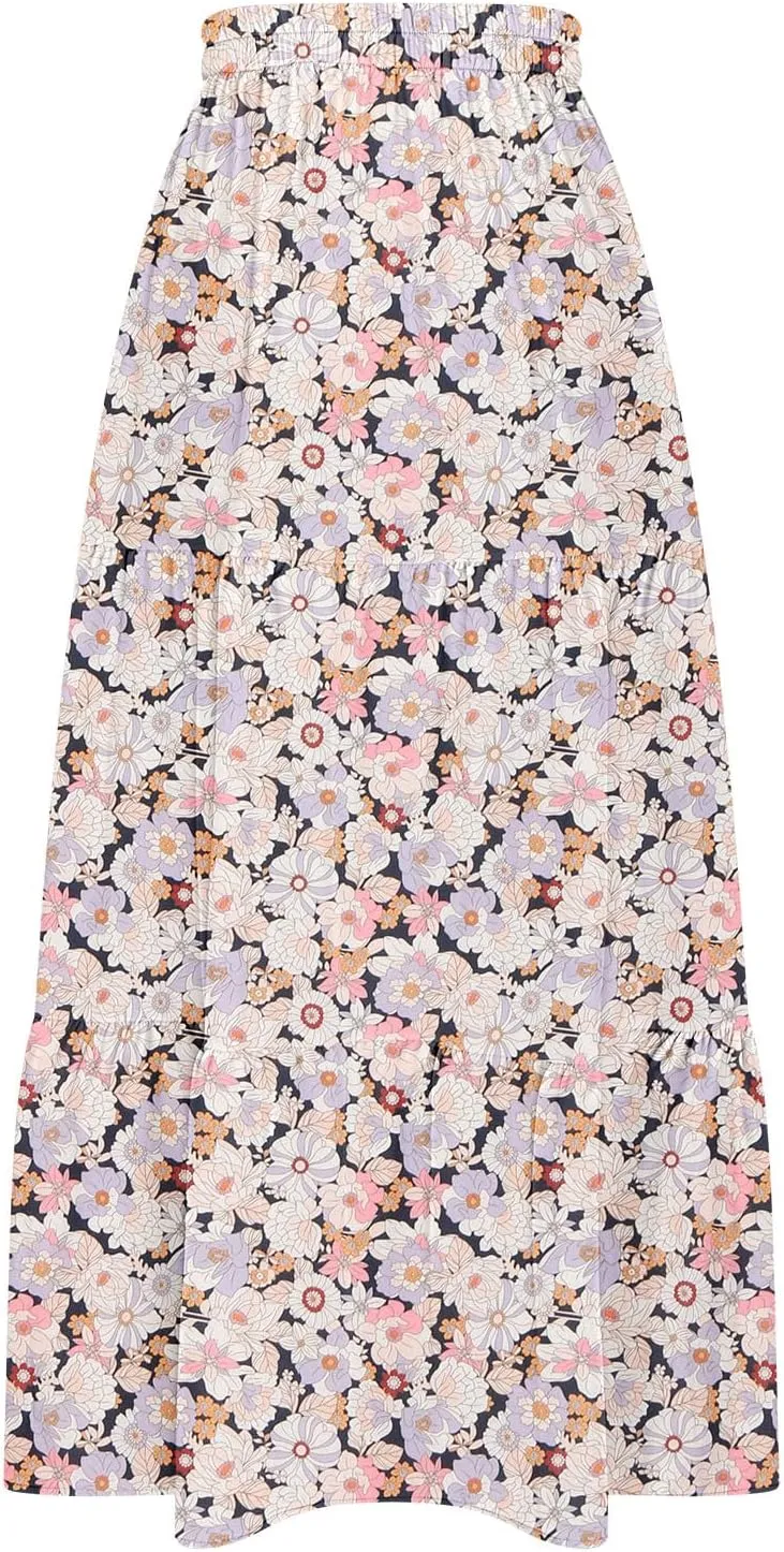 Women Spring Summer Boho Maxi Skirt Floral Print Side Slit Long Skirts High Waist Flowy Split A Line Maxi Skirt