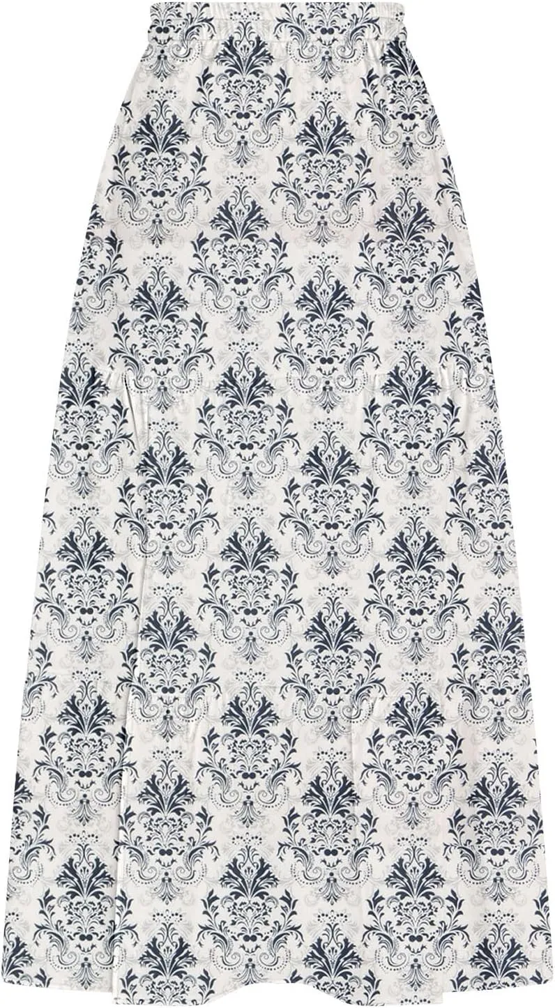 Women Spring Summer Boho Maxi Skirt Floral Print Side Slit Long Skirts High Waist Flowy Split A Line Maxi Skirt