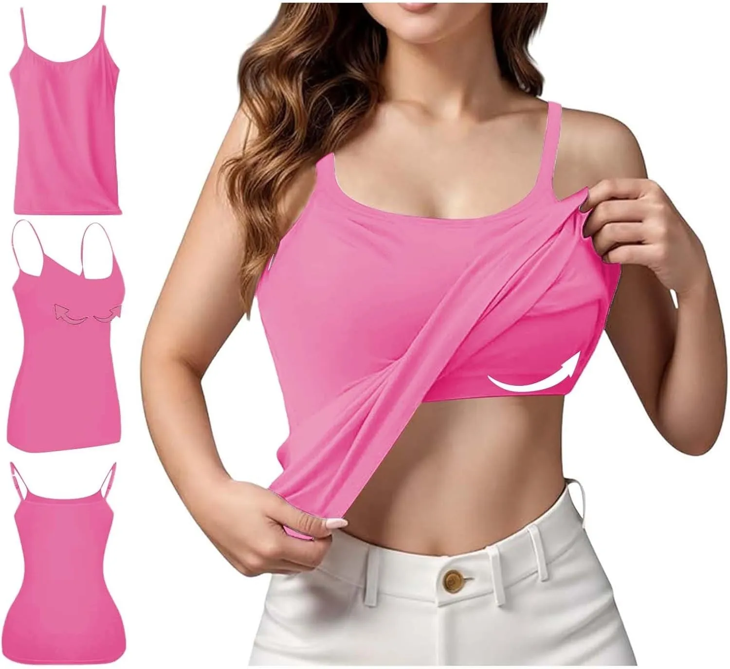 Women Tank Tops with Built in Bras Spaghetti Strap Camisole Layer Undershirt 2025 New Casual Workout Yoga Vest
