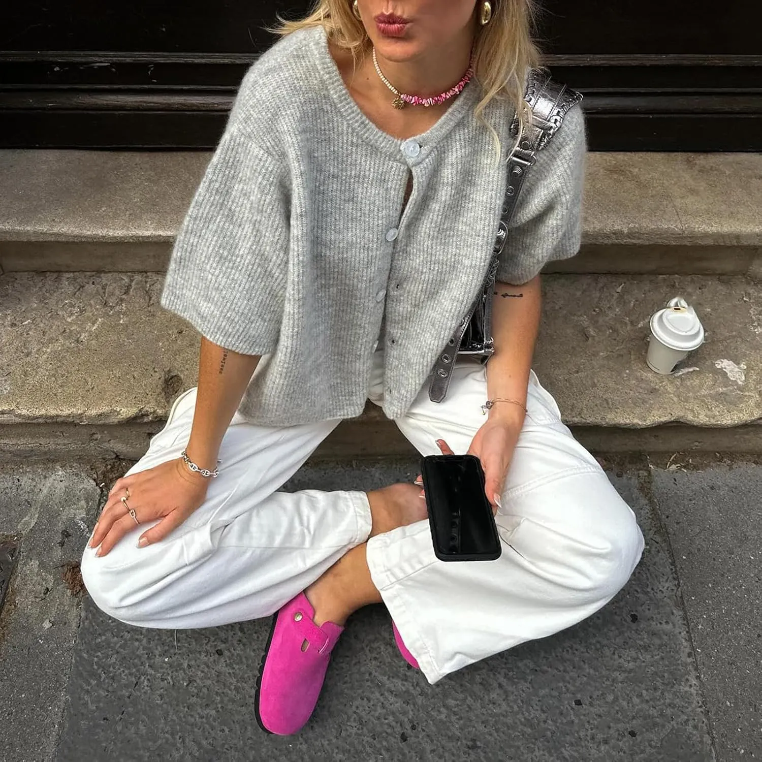 Women Y2k Crop Knit Cardigan T-Shirt Short Sleeve Button Down Casual Knitted Tees Y2k Girls Crop top Streewear