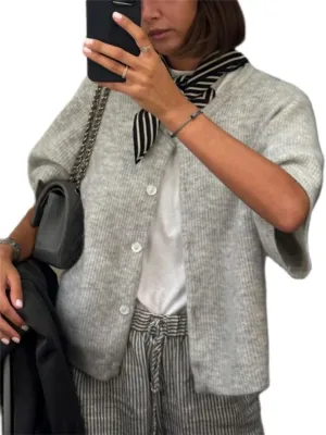 Women Y2k Crop Knit Cardigan T-Shirt Short Sleeve Button Down Casual Knitted Tees Y2k Girls Crop top Streewear