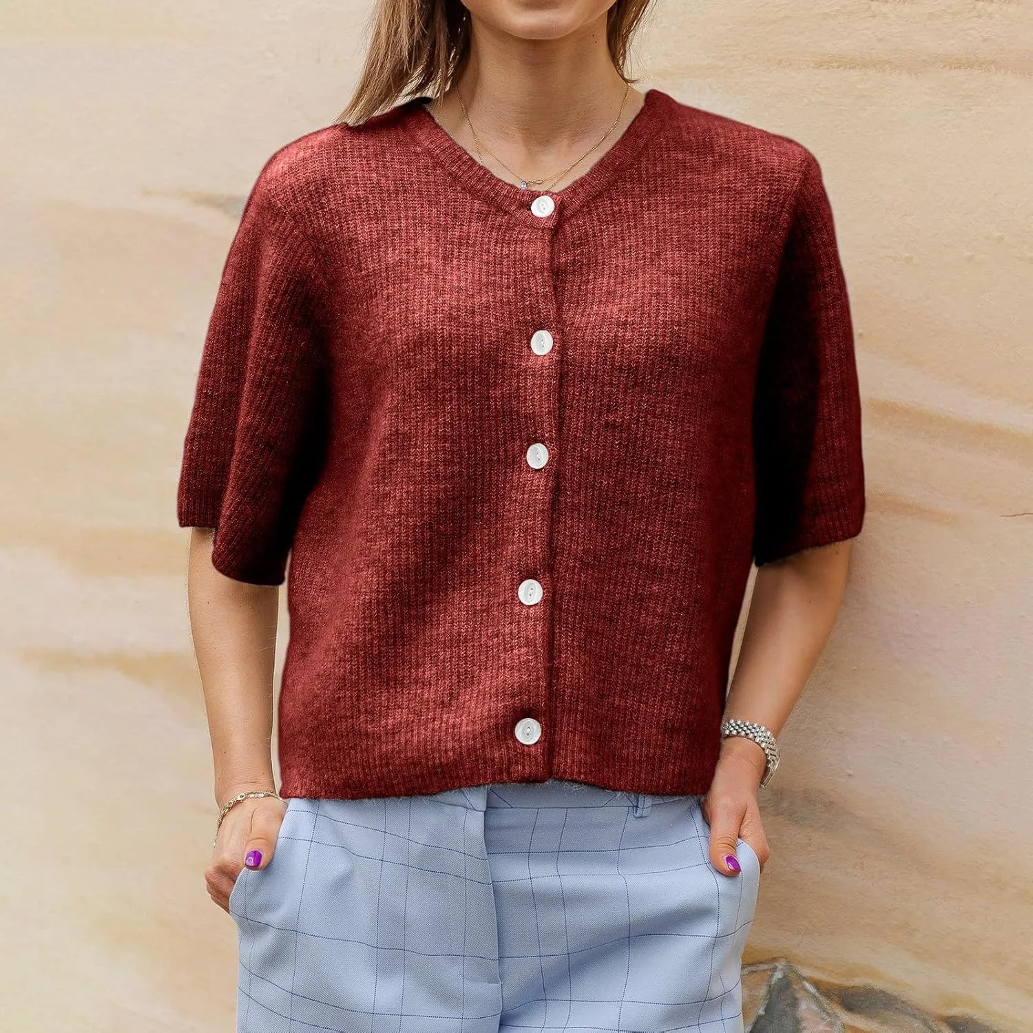 Women Y2k Crop Knit Cardigan T-Shirt Short Sleeve Button Down Casual Knitted Tees Y2k Girls Crop top Streewear