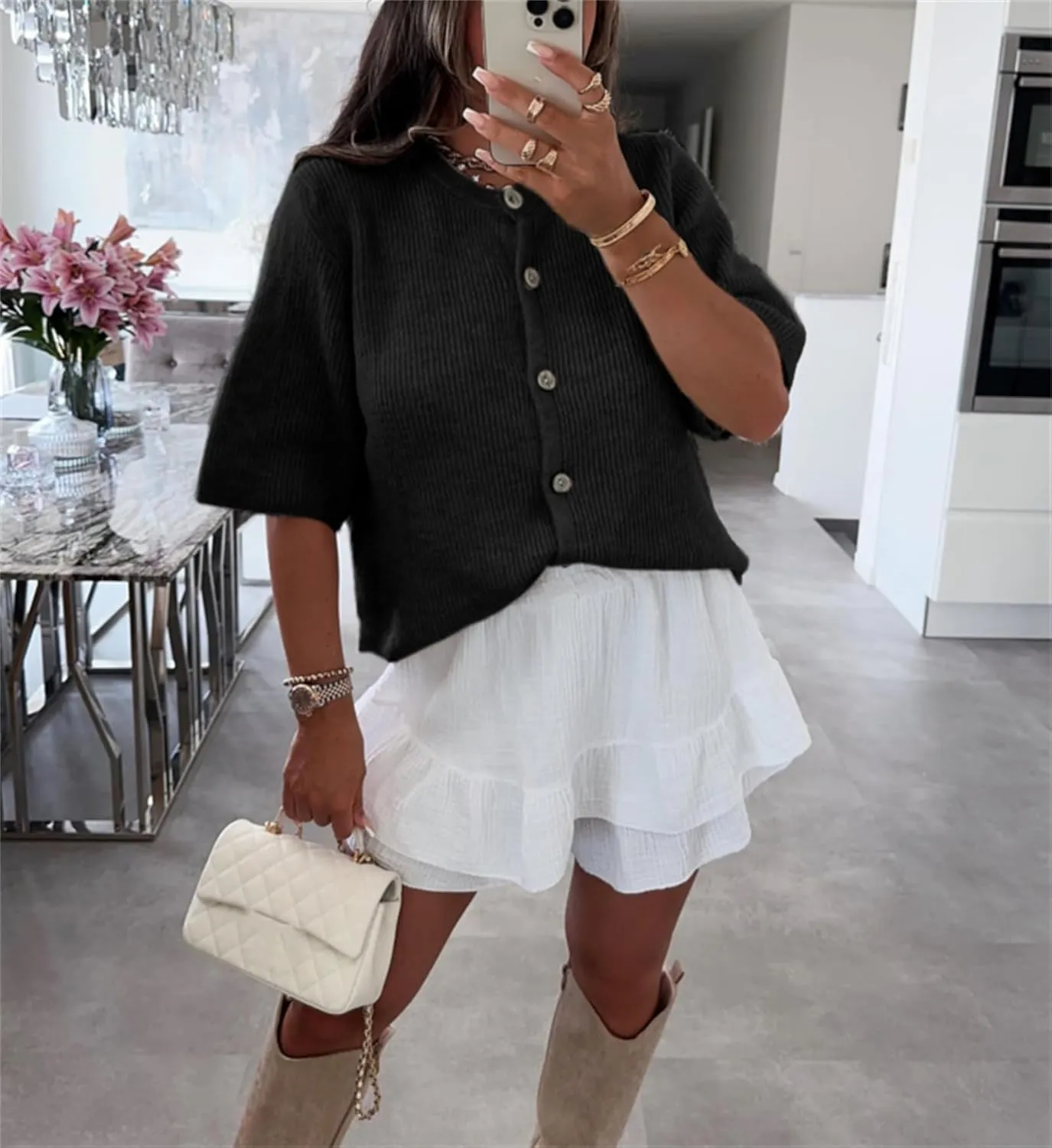 Women Y2k Crop Knit Cardigan T-Shirt Short Sleeve Button Down Casual Knitted Tees Y2k Girls Crop top Streewear