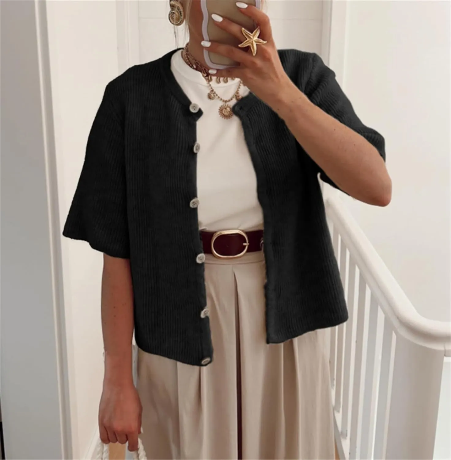 Women Y2k Crop Knit Cardigan T-Shirt Short Sleeve Button Down Casual Knitted Tees Y2k Girls Crop top Streewear