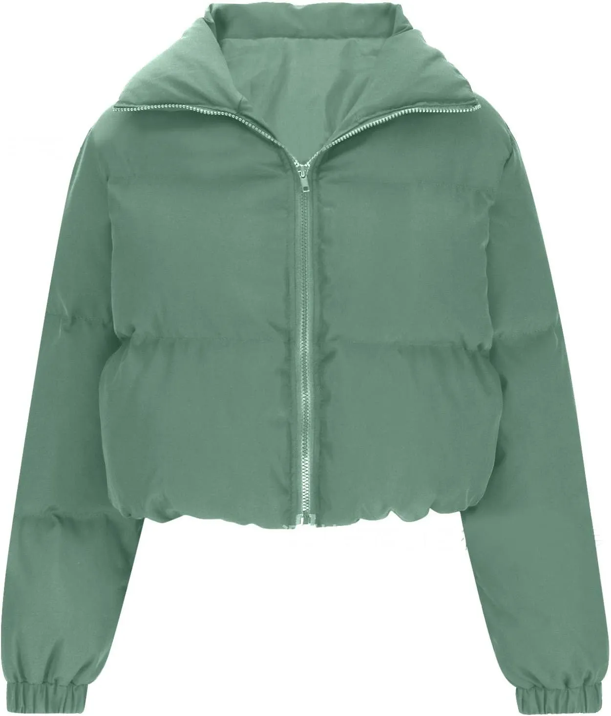 Women's 2024 Winter Long Sleeve Zip Cropped Short Puffer Jacket Parkas Pockets Baggy Down Coats Warm Quilted Jacket