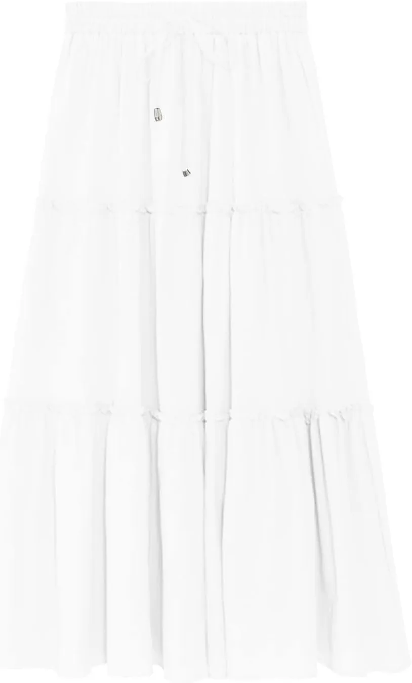 Womens 2025 Summer Long Flowy Skirt Elastic High Waist Boho Casual Maxi Skirt Tie Pleated Ruffle Tiered Skirts