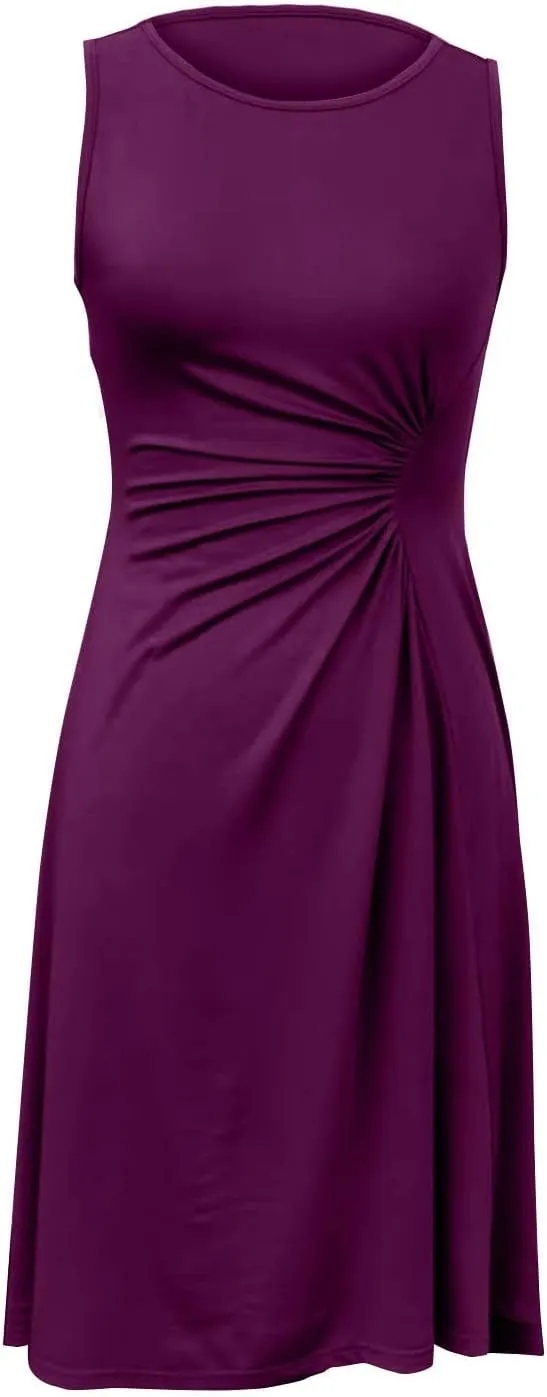 Women's 2025 Summer Sleeveless Ruched Waist Flowy A Line High Low Midi Cocktail Party Casual Office Dresses
