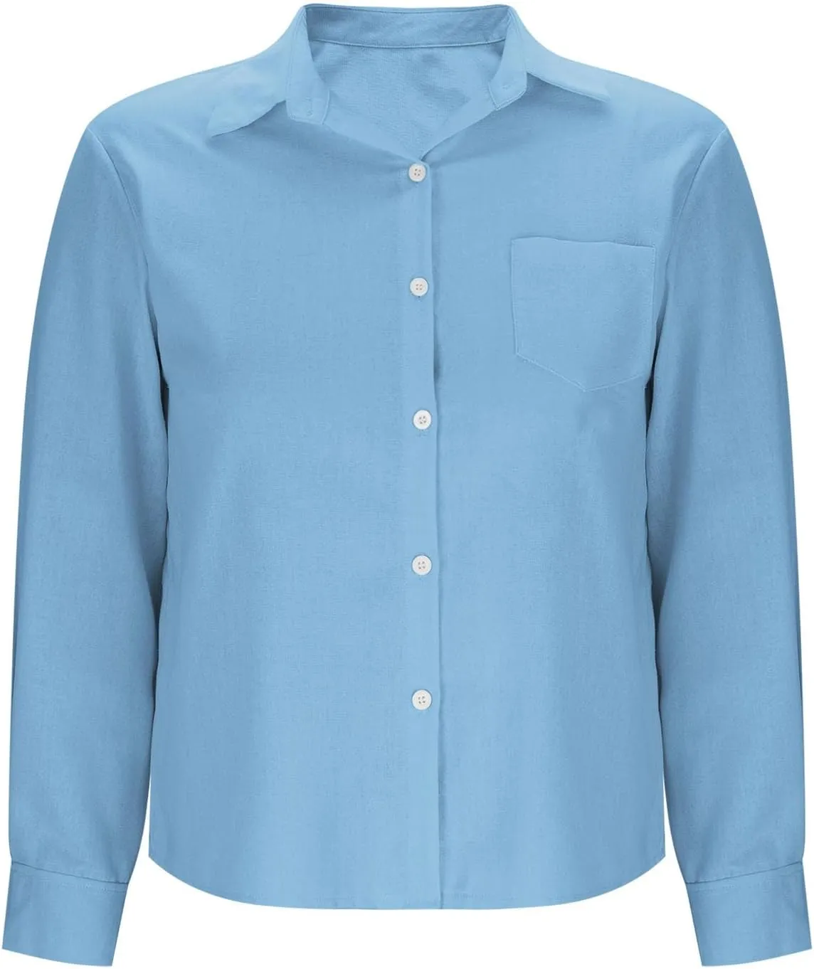 Women's Casual Collared Button-Down Shirt Summer Cotton Linen Tops Loose-Fit Home Long Sleeve Blouses with Pocket
