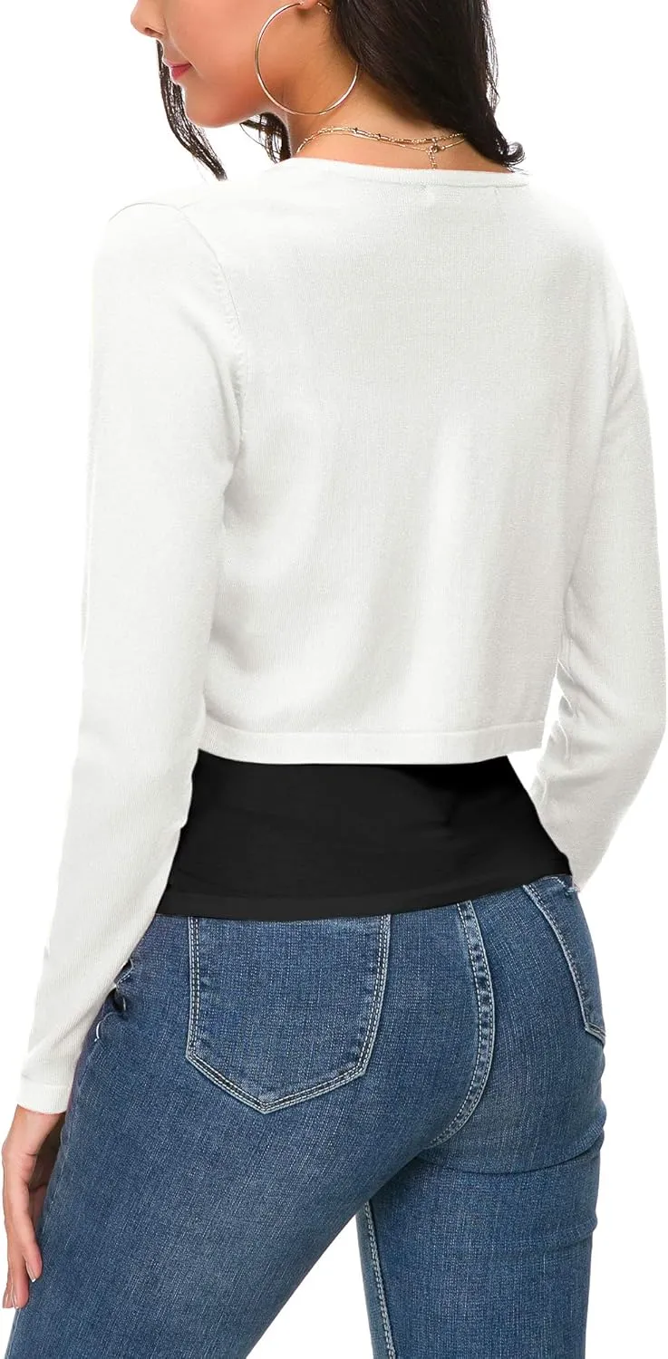 Women's Cropped Knit Cardigan Sweater Long Sleeve Button Down Open Front Bolero Shrug for Spring and Fall