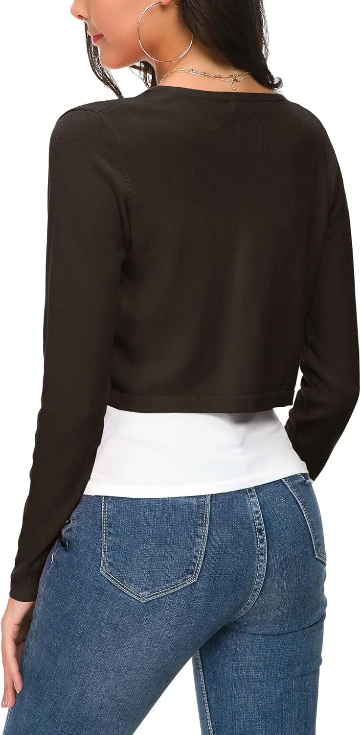 Women's Cropped Knit Cardigan Sweater Long Sleeve Button Down Open Front Bolero Shrug for Spring and Fall