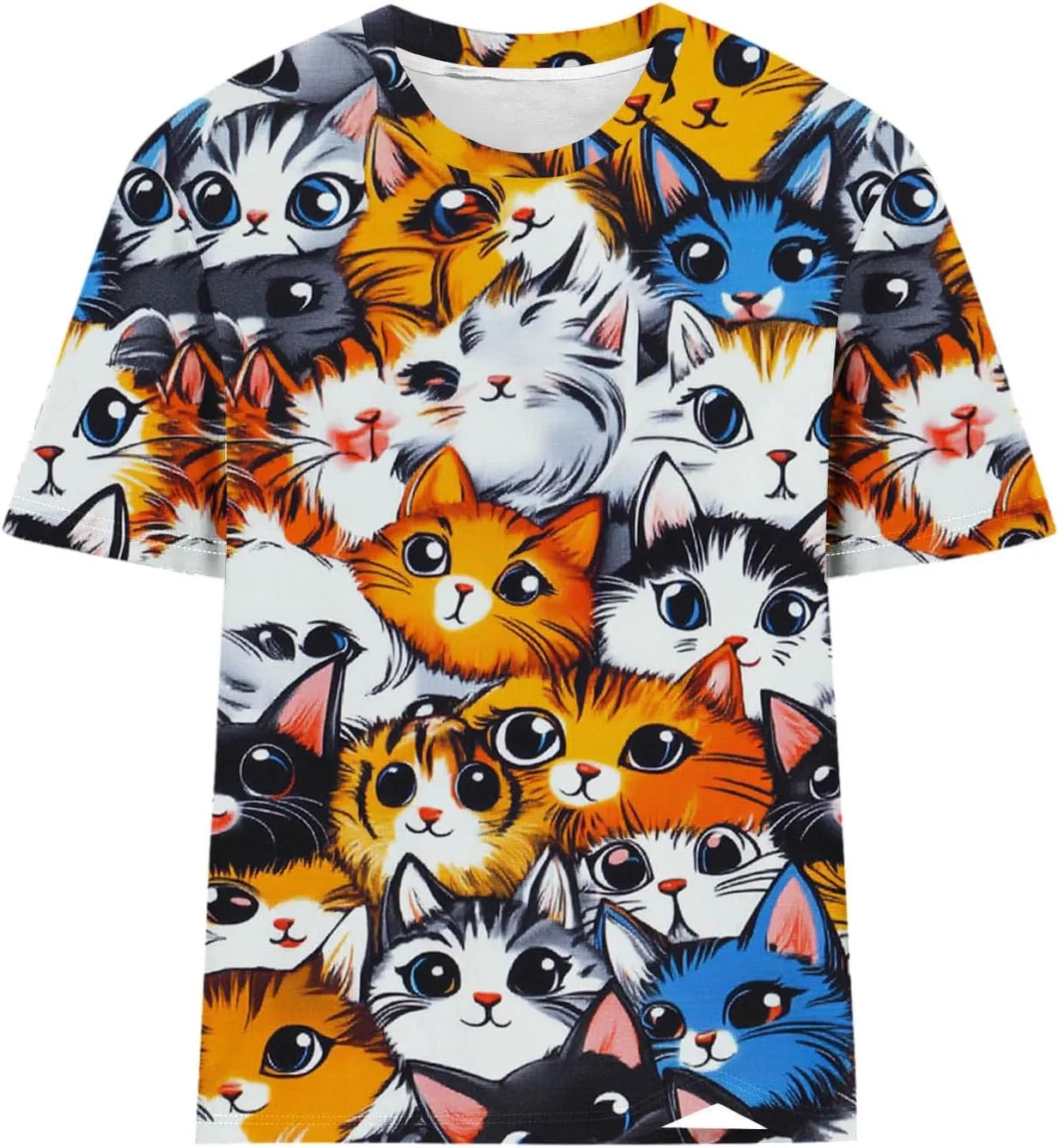 Women's Cute Cat Printed Summer Tops Loose Fit Basic Crewneck Short Sleeve Tunic T-Shirts Trendy Casual Graphic Tees Blouse