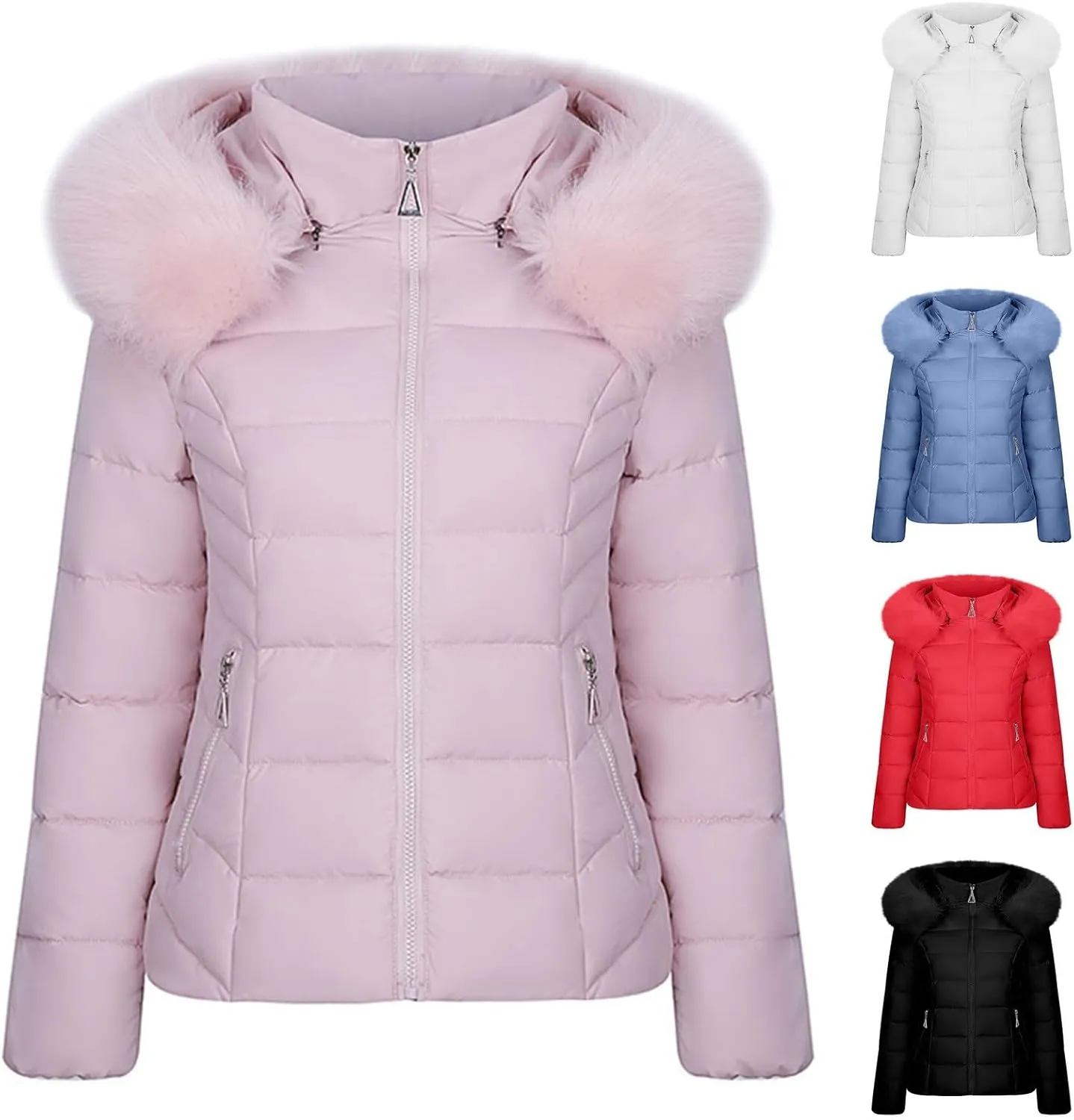 Women's Down Jackets with Hood Plus Size Lightweight Puffer Jackets Padded Winter Coat Warm Quilted Parka with Pocket