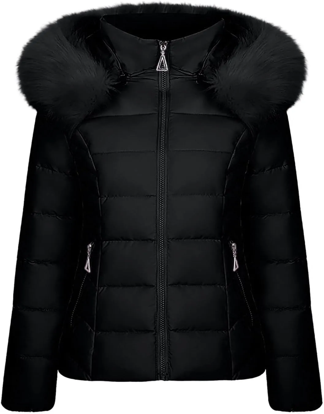 Women's Down Jackets with Hood Plus Size Lightweight Puffer Jackets Padded Winter Coat Warm Quilted Parka with Pocket