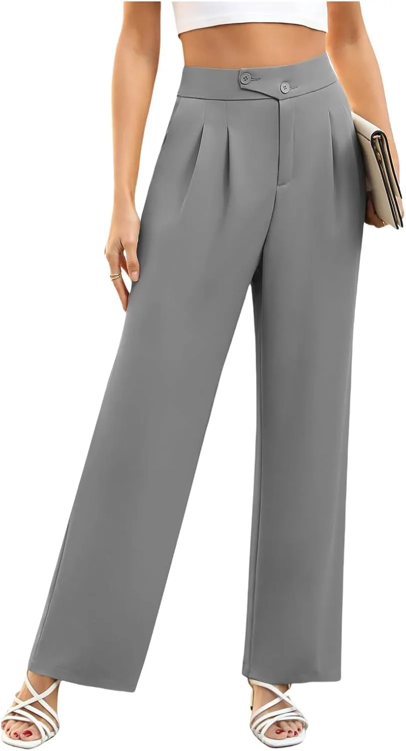 Womens Dress Pants Dressy Straight Leg Suit Pants Comfortable High Waisted Loose Fit Business Casual Work Trousers