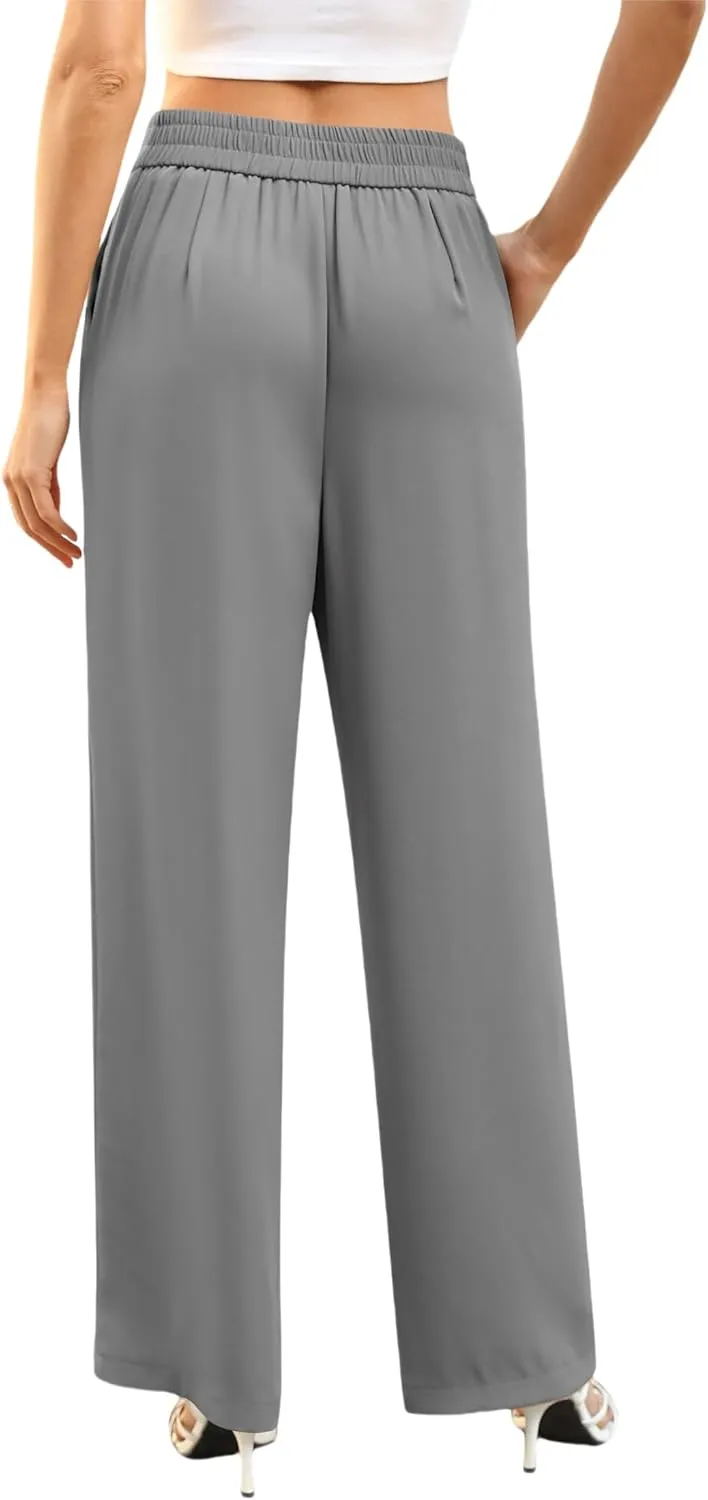 Womens Dress Pants Dressy Straight Leg Suit Pants Comfortable High Waisted Loose Fit Business Casual Work Trousers