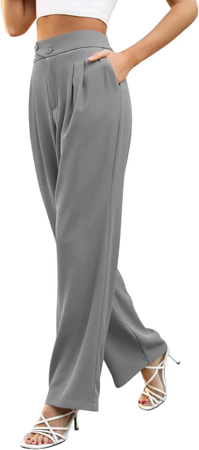 Womens Dress Pants Dressy Straight Leg Suit Pants Comfortable High Waisted Loose Fit Business Casual Work Trousers