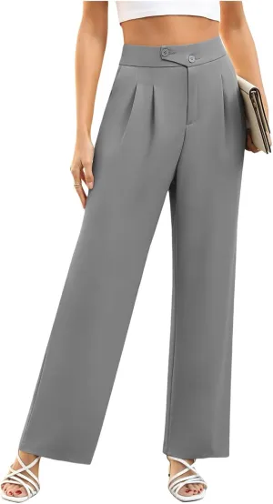 Womens Dress Pants Dressy Straight Leg Suit Pants Comfortable High Waisted Loose Fit Business Casual Work Trousers