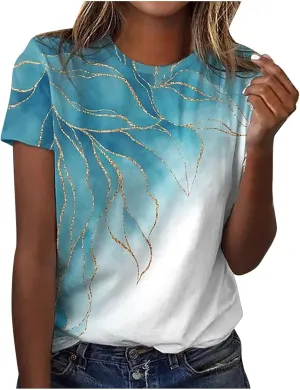 Womens Dressy Tops, Women's Fashion Casual Short Sleeve Flower Print Round Neck Pullover Top Blouse
