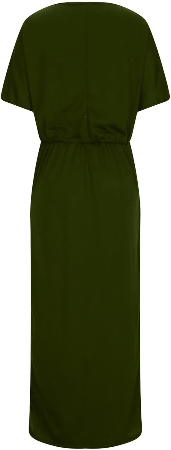Womens Hide Belly Work Casual Maxi Blouson Dress with Pockets Side Slit Dresses 2024 Summer Fashion Clothes