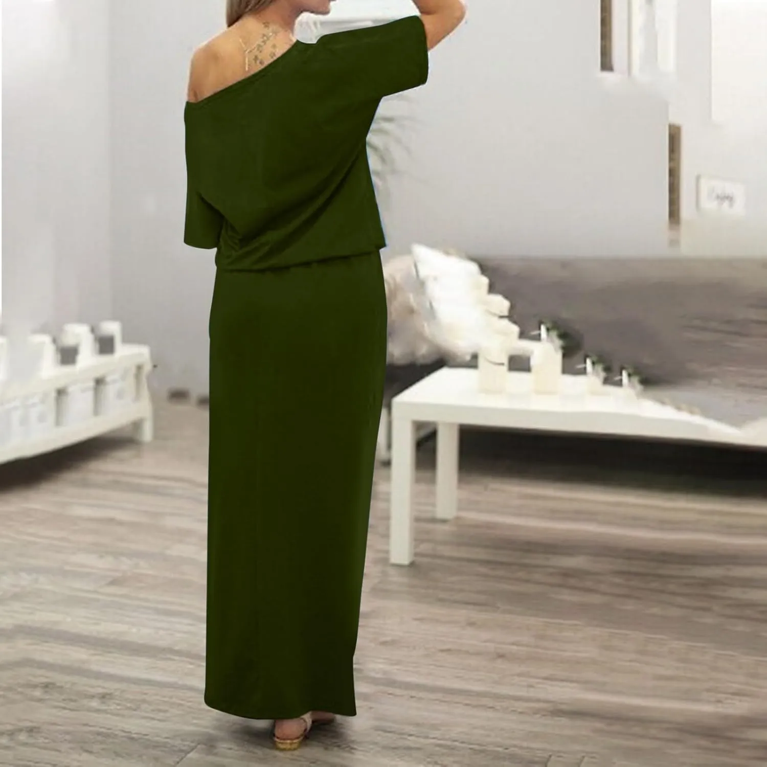 Womens Hide Belly Work Casual Maxi Blouson Dress with Pockets Side Slit Dresses 2024 Summer Fashion Clothes