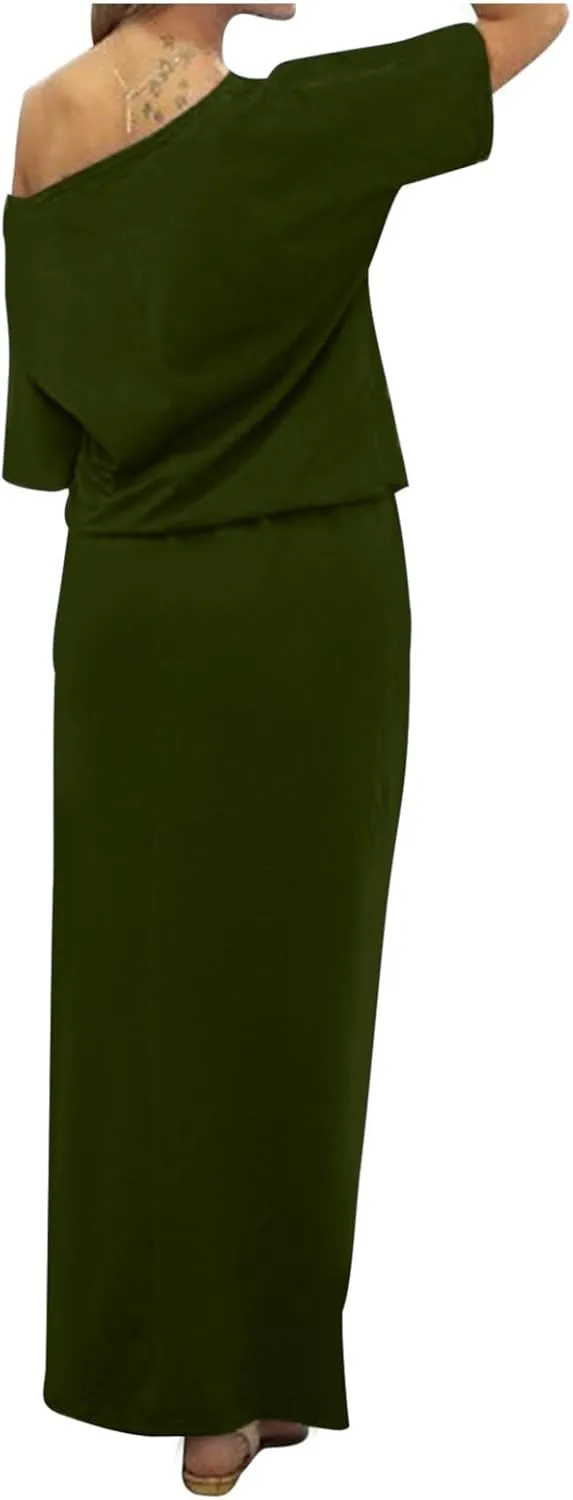 Womens Hide Belly Work Casual Maxi Blouson Dress with Pockets Side Slit Dresses 2024 Summer Fashion Clothes