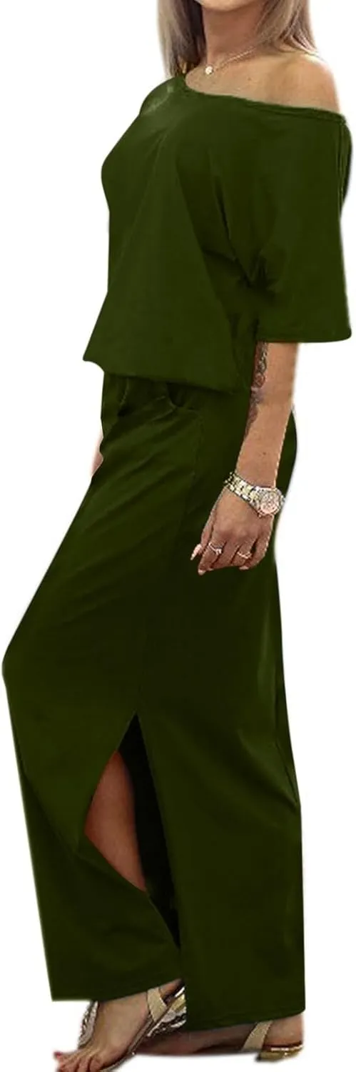 Womens Hide Belly Work Casual Maxi Blouson Dress with Pockets Side Slit Dresses 2024 Summer Fashion Clothes
