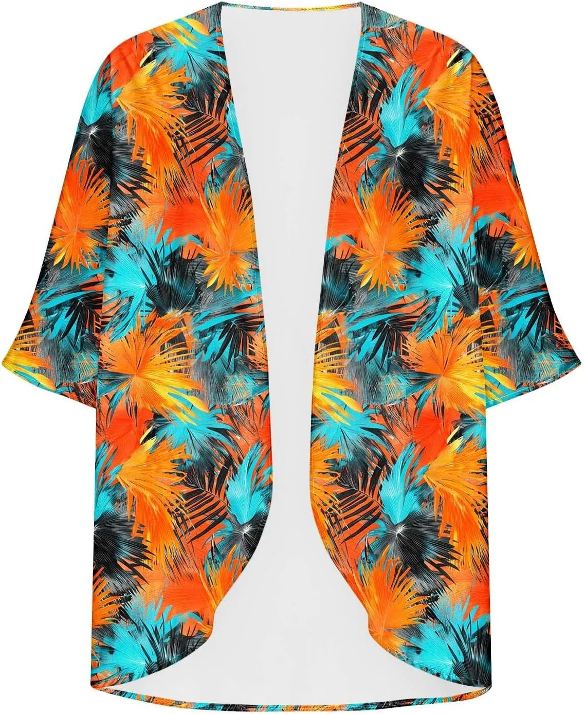 Womens Leopard Chiffon Kimono Cardigans 3/4 Sleeve Loose Beach Cover Up Lightweight Sun Protection Clothes Rash Guard