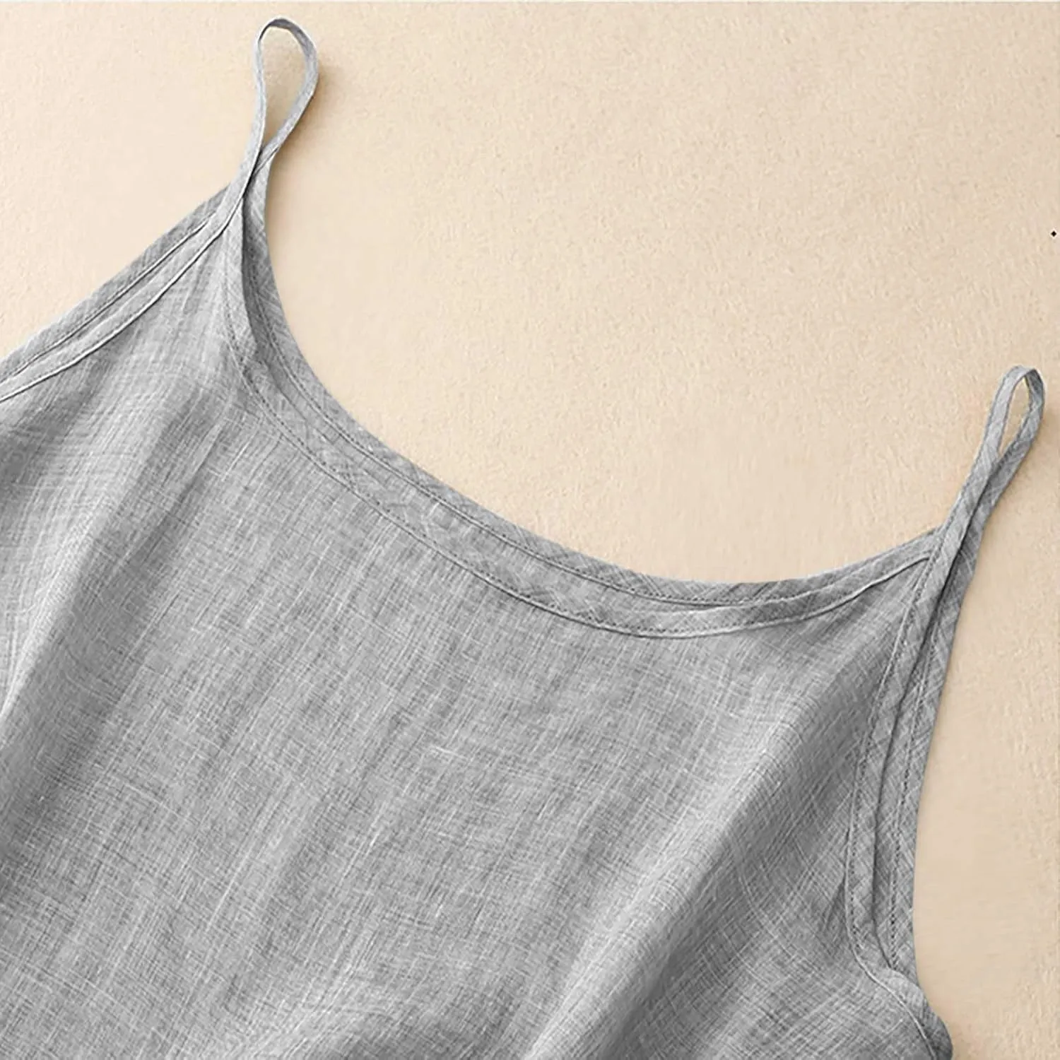 Womens Linen Tank Tops Summer Vacation Round Neck Sleeveless T Shirts Casual Loose Basic Undershirts
