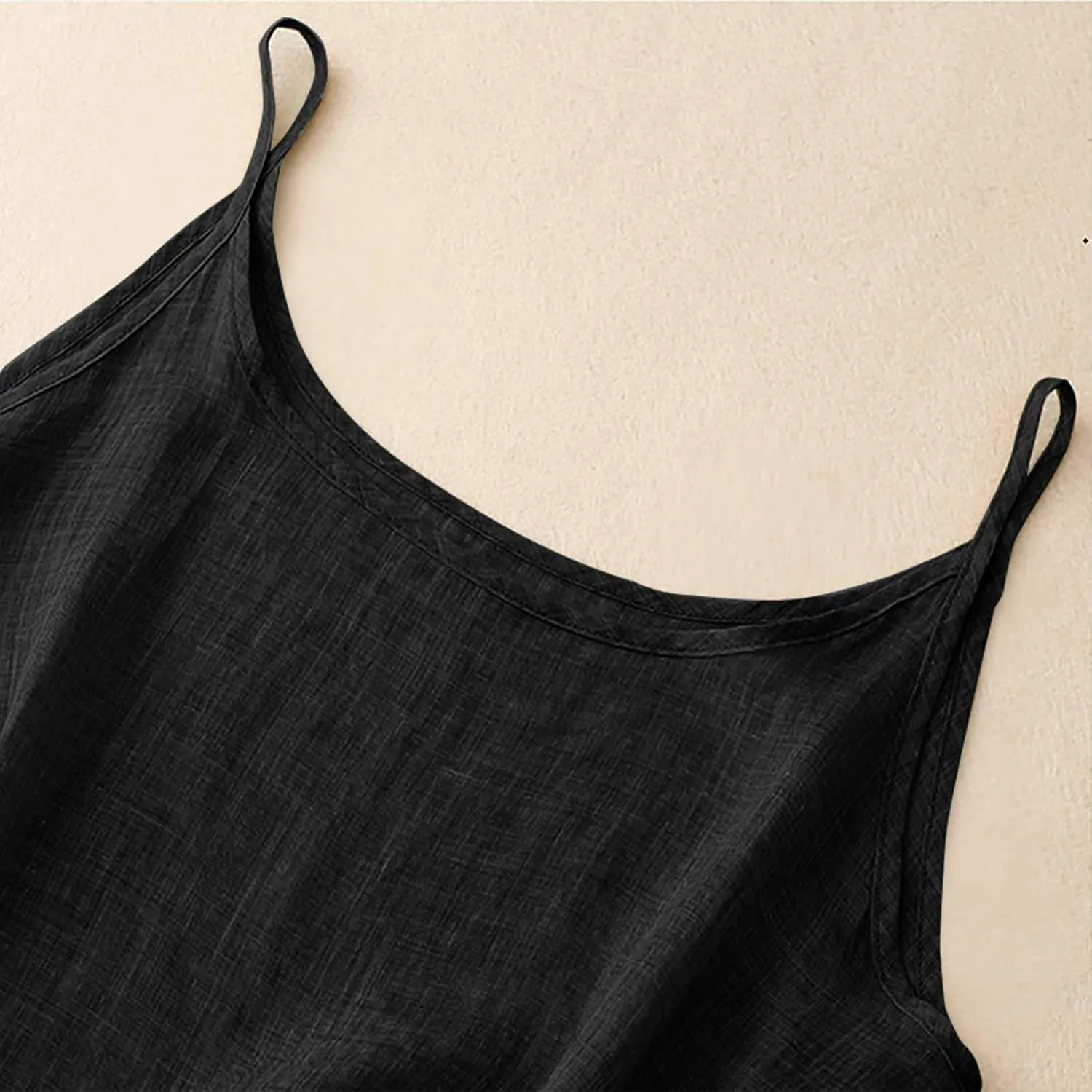 Womens Linen Tank Tops Summer Vacation Round Neck Sleeveless T Shirts Casual Loose Basic Undershirts