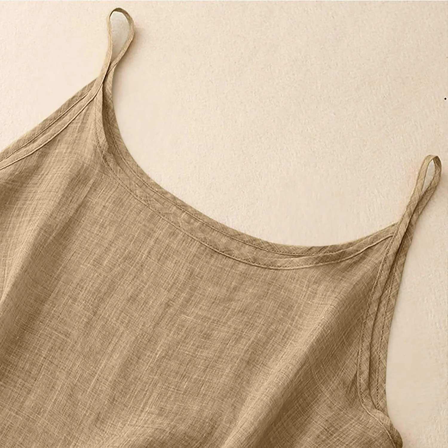 Womens Linen Tank Tops Summer Vacation Round Neck Sleeveless T Shirts Casual Loose Basic Undershirts