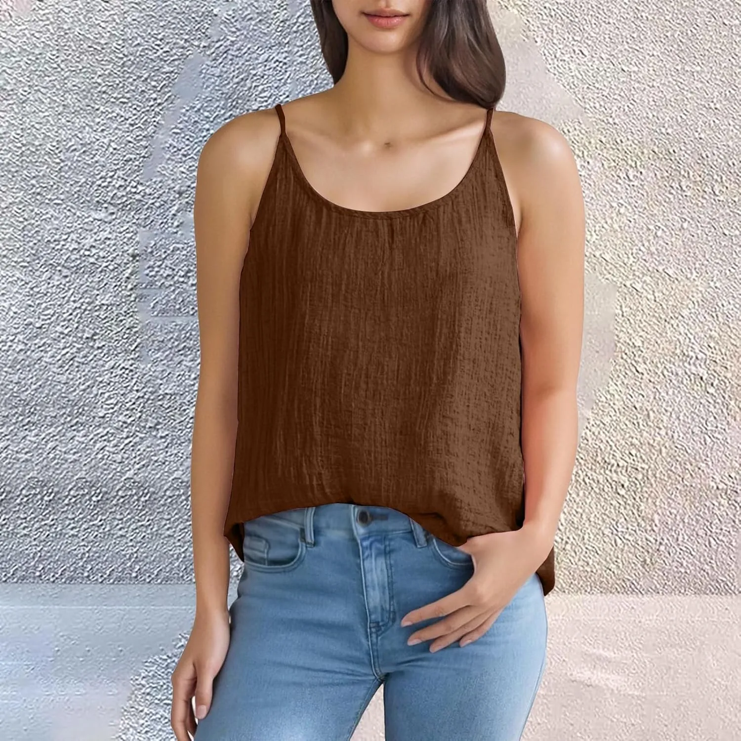 Womens Linen Tank Tops Summer Vacation Round Neck Sleeveless T Shirts Casual Loose Basic Undershirts