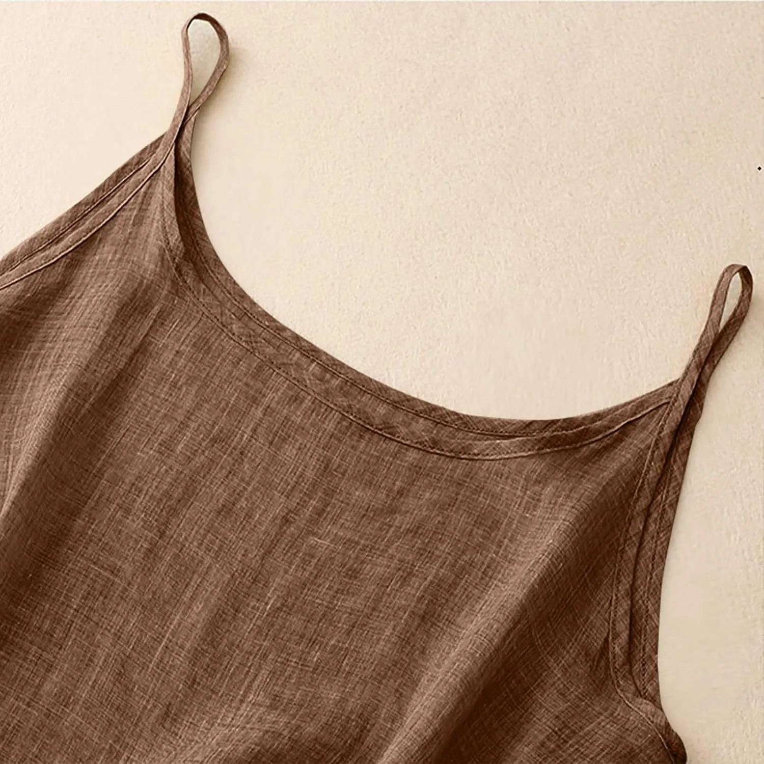 Womens Linen Tank Tops Summer Vacation Round Neck Sleeveless T Shirts Casual Loose Basic Undershirts