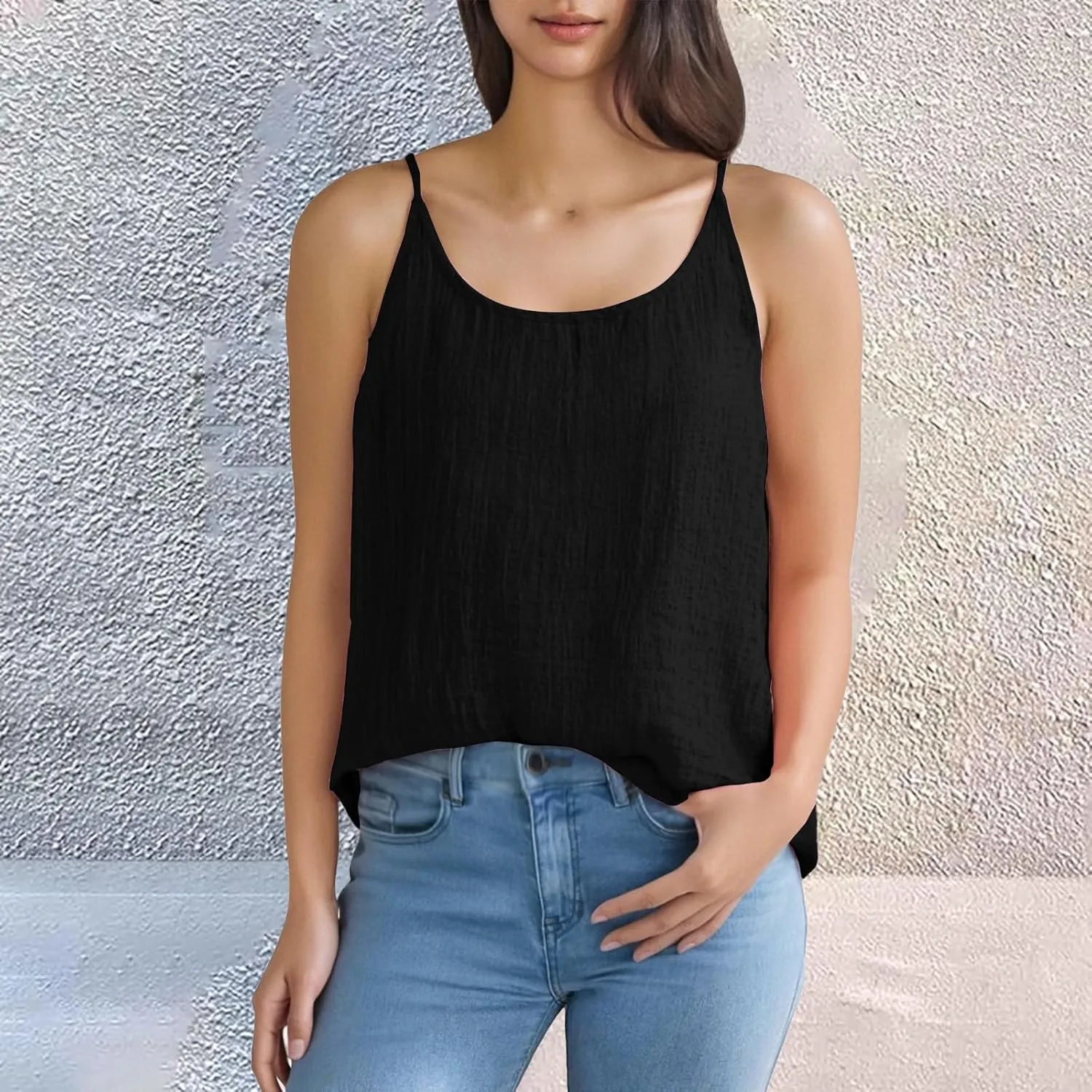 Womens Linen Tank Tops Summer Vacation Round Neck Sleeveless T Shirts Casual Loose Basic Undershirts