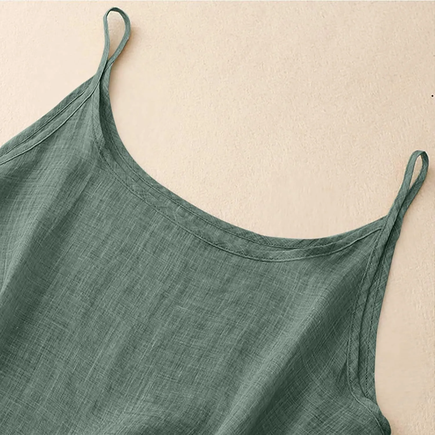 Womens Linen Tank Tops Summer Vacation Round Neck Sleeveless T Shirts Casual Loose Basic Undershirts