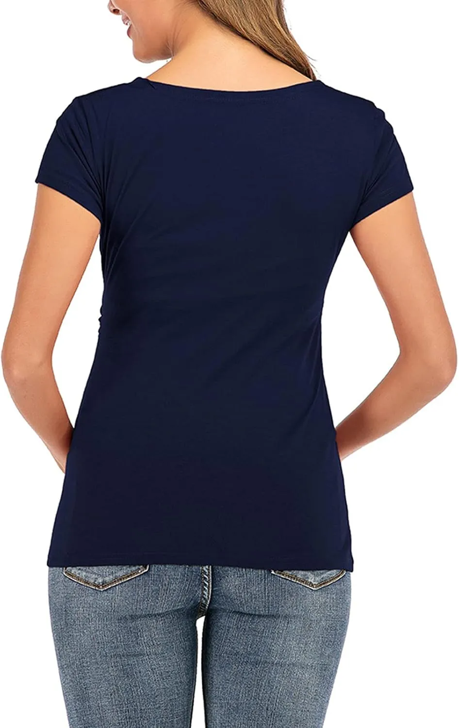 Women's Maternity Solid T-Shirt Short Sleeve Vneck Wrap Cross Nursing Tee Top Pregnancy Shirt Casual Mama Clothes
