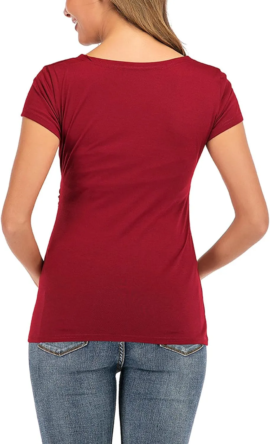 Women's Maternity Solid T-Shirt Short Sleeve Vneck Wrap Cross Nursing Tee Top Pregnancy Shirt Casual Mama Clothes
