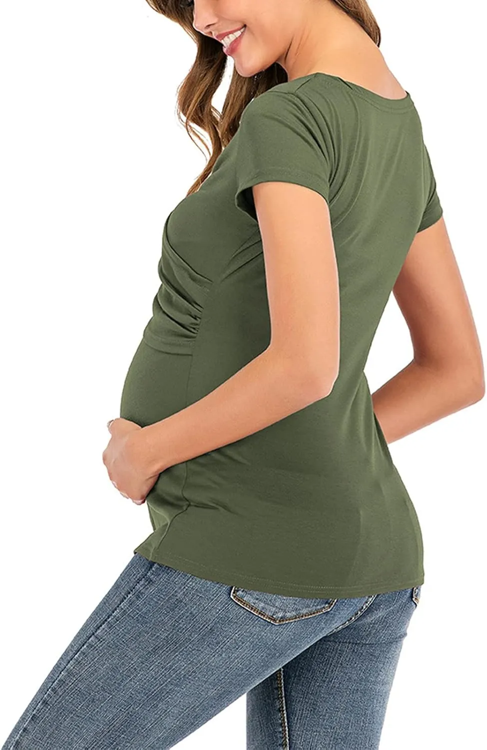 Women's Maternity Solid T-Shirt Short Sleeve Vneck Wrap Cross Nursing Tee Top Pregnancy Shirt Casual Mama Clothes